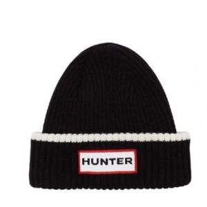 Hunter Black Knit Hat with White Edge